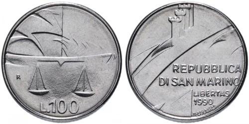 100 лир 1990 Сан-Марино — Шестнадцать веков истории UNC Полтава - изображение 1