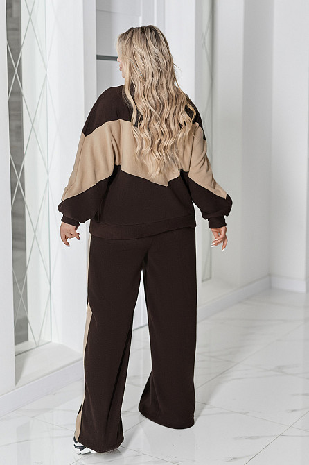 Спортивний флісовий костюм "Connect" | Батал Шоколадний + бежевий, 54-56 Київ - фото 4