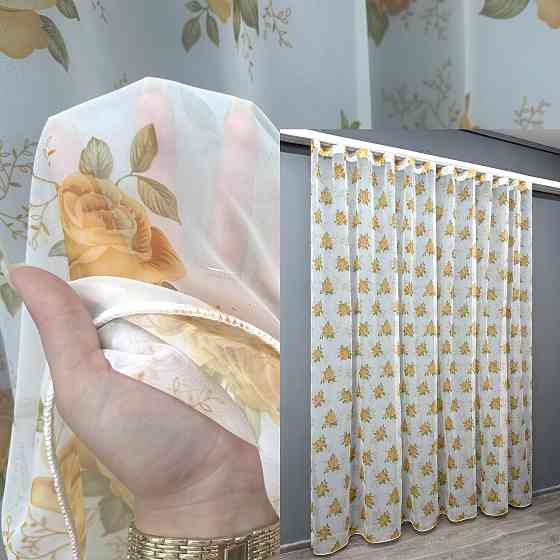 Тюль VR-Textil 1807т Шифон с принтом Белый с оранжевым 300х270 см (40-647) Киев