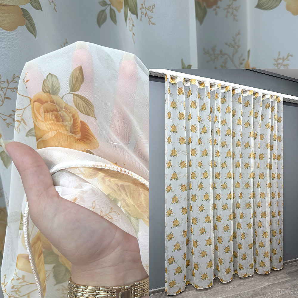 Тюль VR-Textil 1807т Шифон с принтом Белый с оранжевым 300х270 см (40-647) Киев - изображение 1