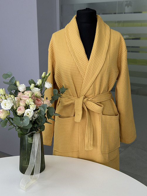 Халат вафельний Ideal Textile довгий гірчичний Чернівці - фото 3