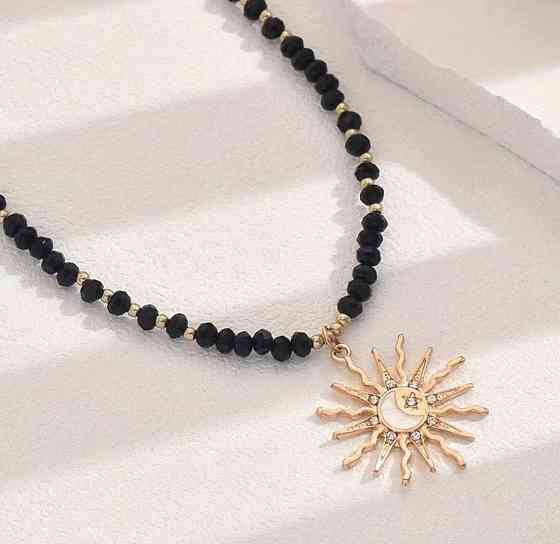 Чокер ожерелье из черного бисера с подвеской солнце женское украшение Киев