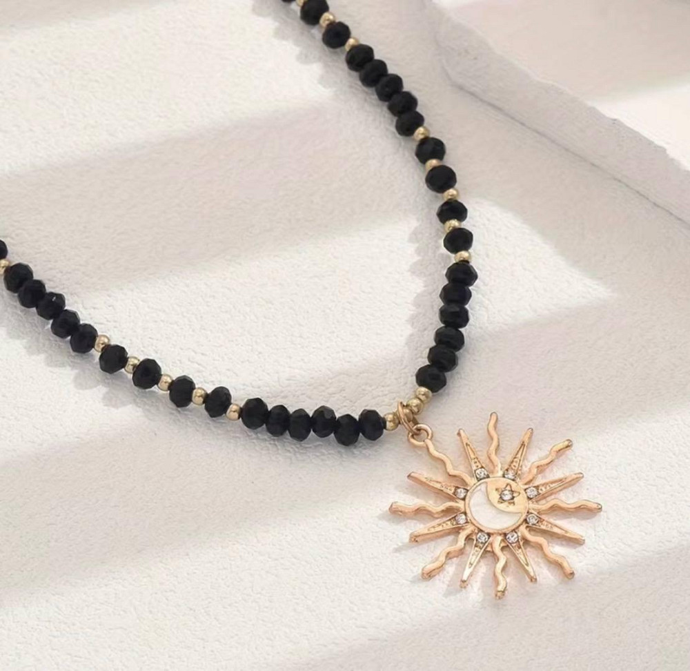 Чокер ожерелье из черного бисера с подвеской солнце женское украшение Киев - изображение 2