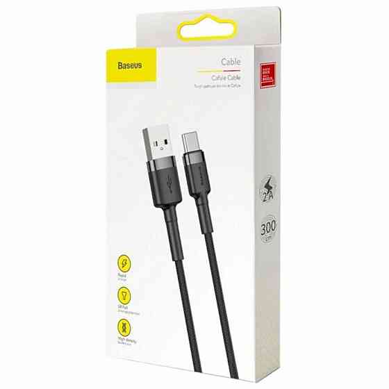 Кабель Baseus cafule Cable USB For Type-C 2A 3m Gray+Black Київ