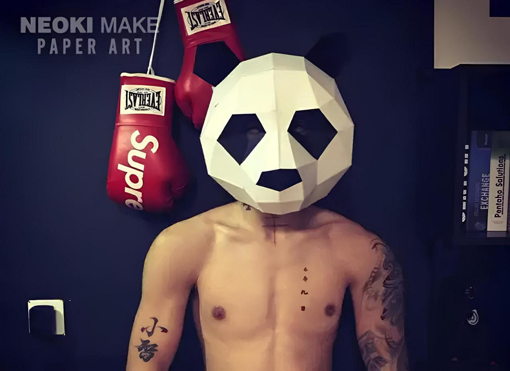 Маска панды RESTEQ из картона — 3D-маска для взрослых, бумажная панда для ручной сборки своими руками Киев - изображение 5