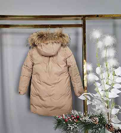 Детская бежевая зимняя куртка пальто на девочку с натуральным мехом 104,110 Николаев