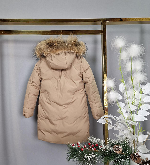 Детская бежевая зимняя куртка пальто на девочку с натуральным мехом 104,110 Николаев - изображение 3
