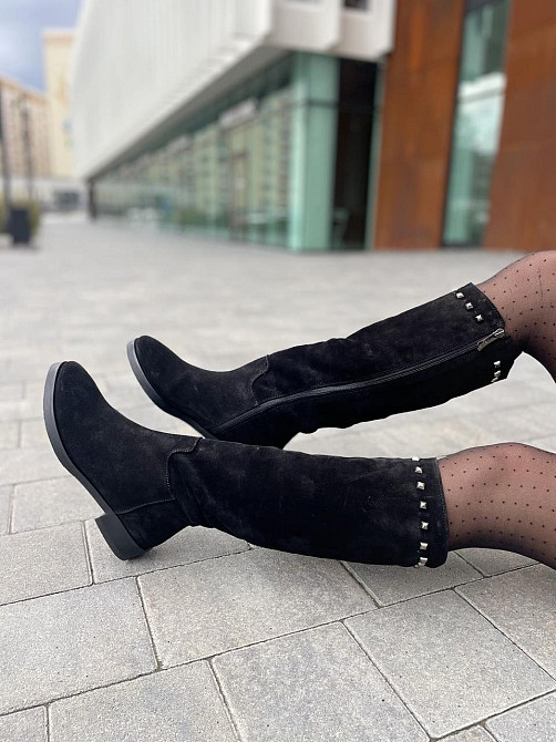 Nivelle Жіночі чоботи зимові з натуральної замші на низькому ходу чорні / Чоботи замшеві 5464/2 Коломыя - изображение 8