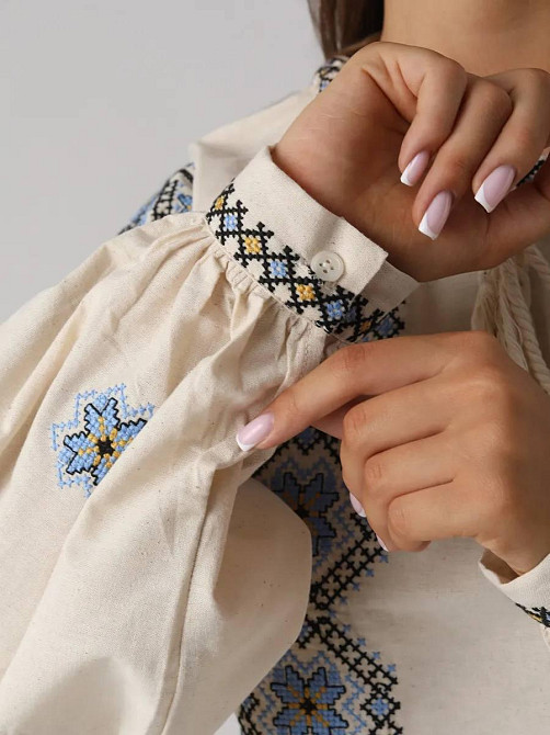 Женская стильная современная вышиванка с завязками 80% хлопок, 20% полиэстер 44 Одесса - изображение 9