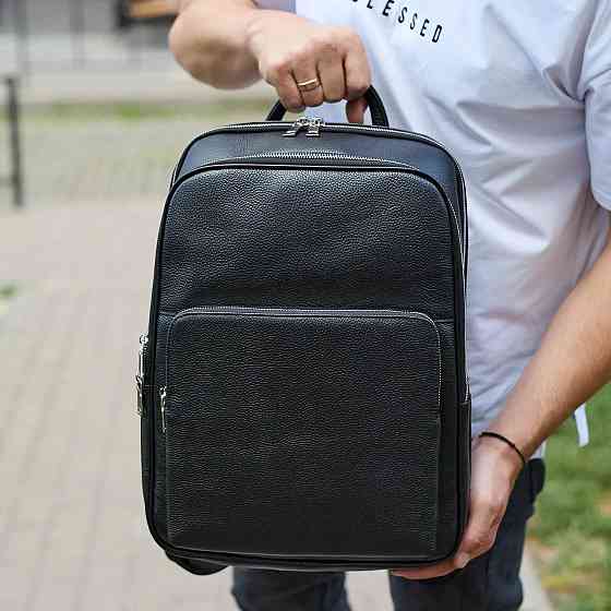 Большой мужской городской рюкзак из натуральной кожи, кожаный портфель черный для мужчин Черный Киев