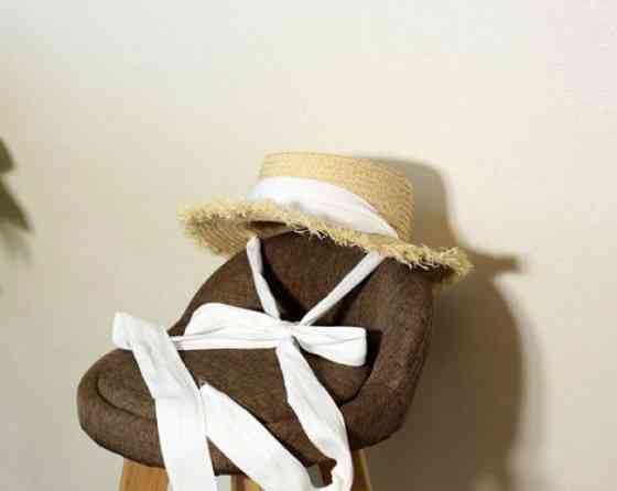 Соломенная шляпа канотье с завязками (Белый) Винница