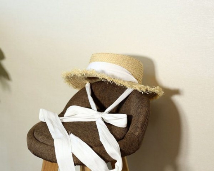 Соломенная шляпа канотье с завязками (Белый) Винница - изображение 2