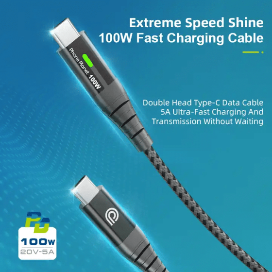 Кабель Phone Planet Type-C to Type-C 60W, 2 м, чорний, тканинне обплетення Київ