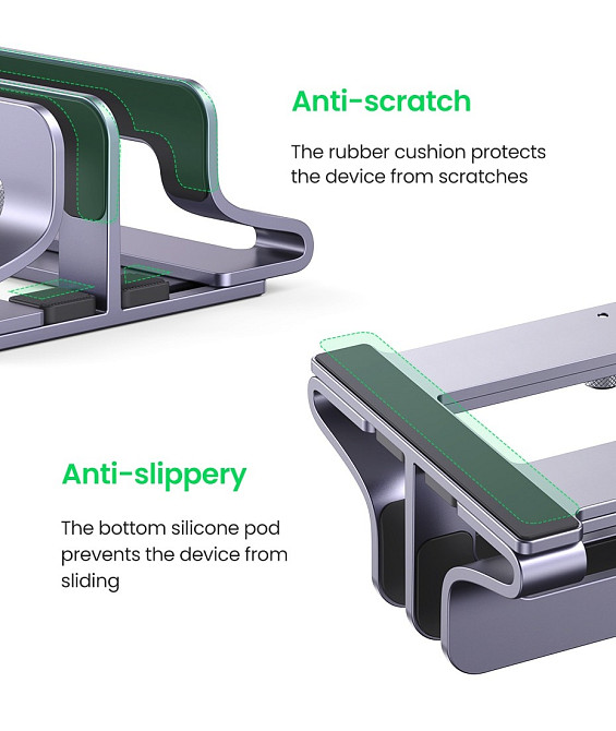 Вертикальна настільна підставка для ноутбуків і планшетів Ugreen з подвійним слотом 60643 LP258 (Срібляста) Николаев - изображение 4