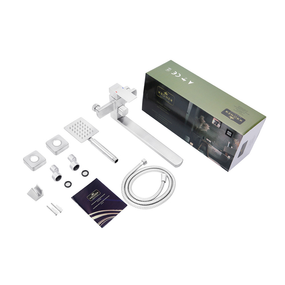 Змішувач для ванни з душовим гарнітуром Kroner KRP Edelstahl Kubus ESG070 сатин Київ - фото 8