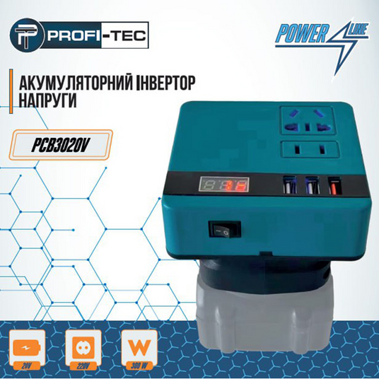 Акумуляторний інвертор напруги (без акумулятора) DC 18-21V to 220V 120W (300W пік.) Київ - фото 1