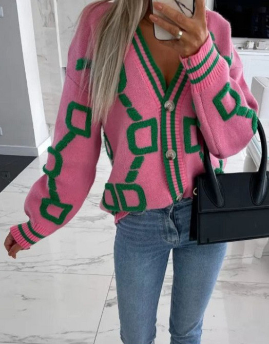 Женская кофта на пуговицах L розово-зеленый Киев - изображение 1