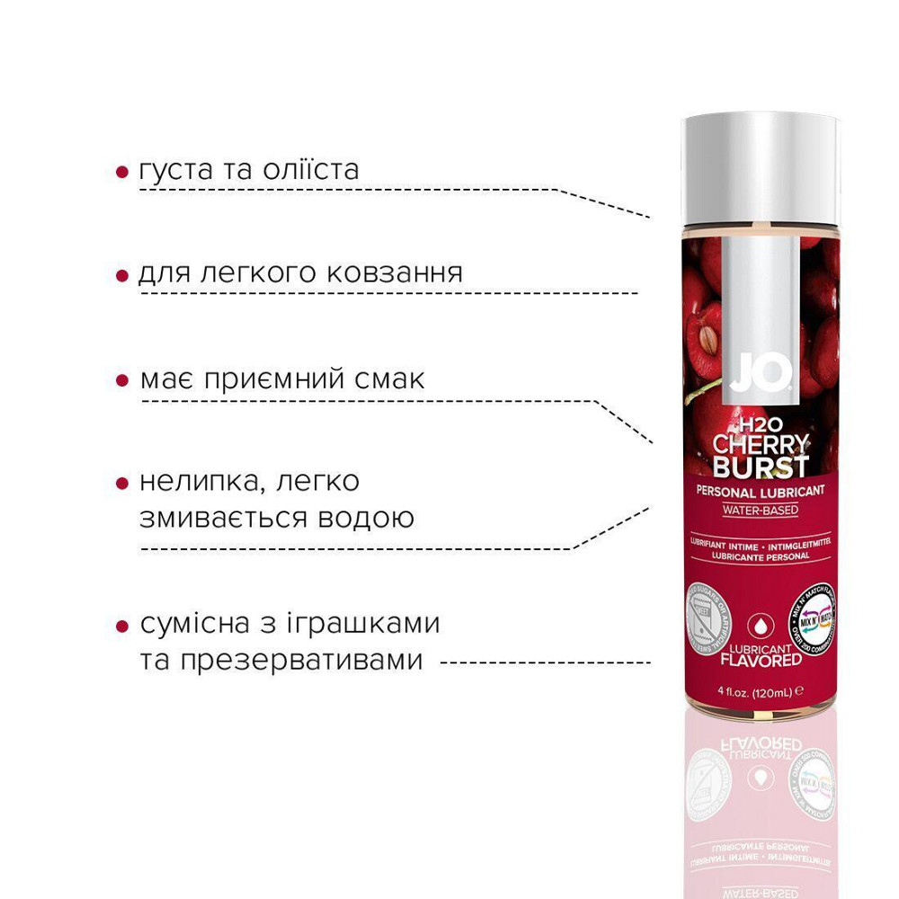 Смазка на водной основе JO H2O — Cherry Burst (120 мл) без сахара, растительный глицерин Sex Aura Киев - изображение 3