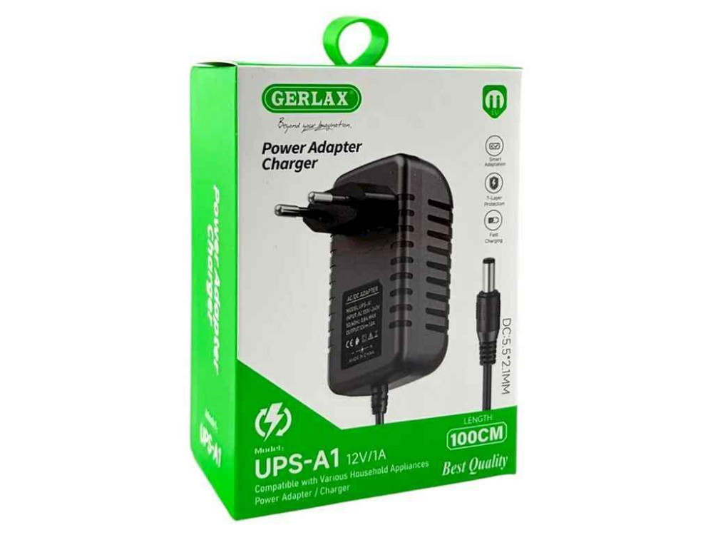 Блок живлення UPS-A1 12V 5.5x2.5mm 1A чорний 29790 ТМ Gerlax Київ - фото 1