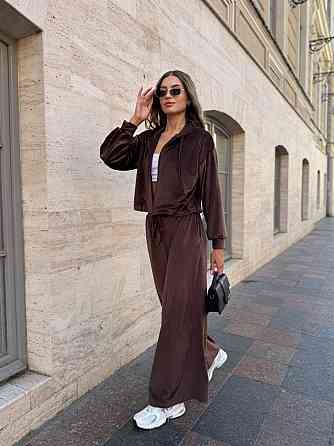Женский стильный костюм двойка из королевского велюра Шоколад, 46/48 Одесса