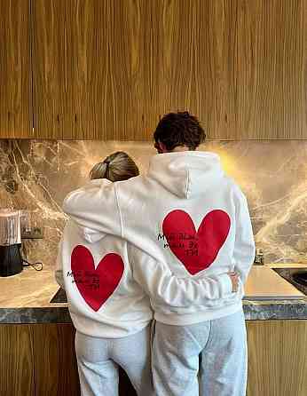 Парные утепленные оверсайз худи для влюбленных трехнитка на флисе Белый Одесса