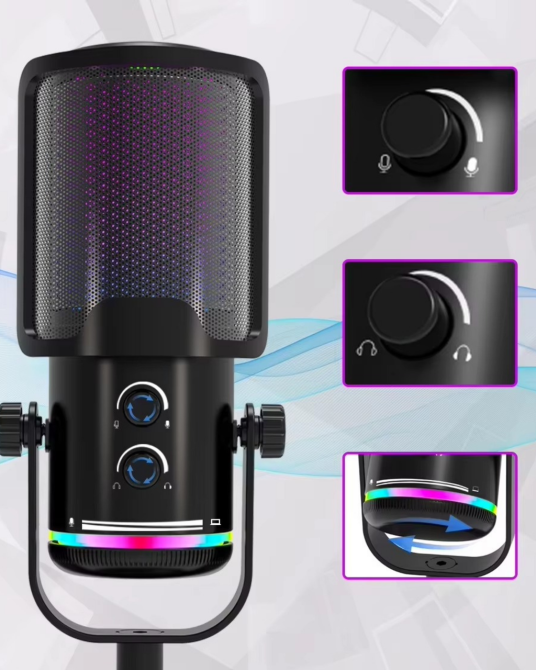 Мікрофон ігровий для стрімінгу для ПК і ноутбука M16 з USB, шумозаглушенням, RGB-підсвічуванням, кардіоїдною діаграмою настільний Кам'янець-Подільський - фото 8