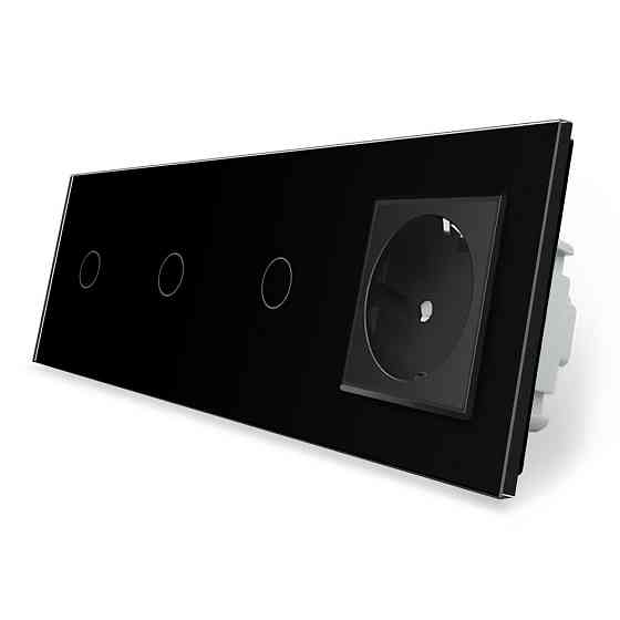 LIVOLO Сенсорний вимикач 3 сенсора (1-1-1) 1 розетка Livolo чорний скло (VL-C703/C7C1EU-12) Коломия