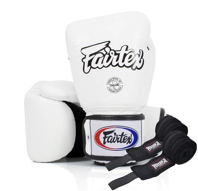 Боксерські рукавиці Fairtex BGV1 White 14 унцій (бинти в комплекті) Кам'янське - фото 1