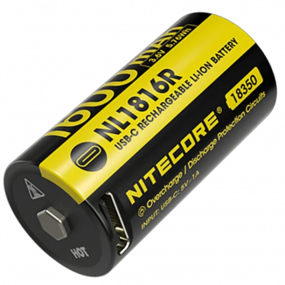 Аккумулятор 18350 Nitecore NL1816R 1600mAh с USB-C зарядкой (Черно-желтый) Винница