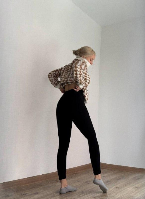 Жіночі теплі лосини в рубчик Чорний 42/44 Харків - фото 1