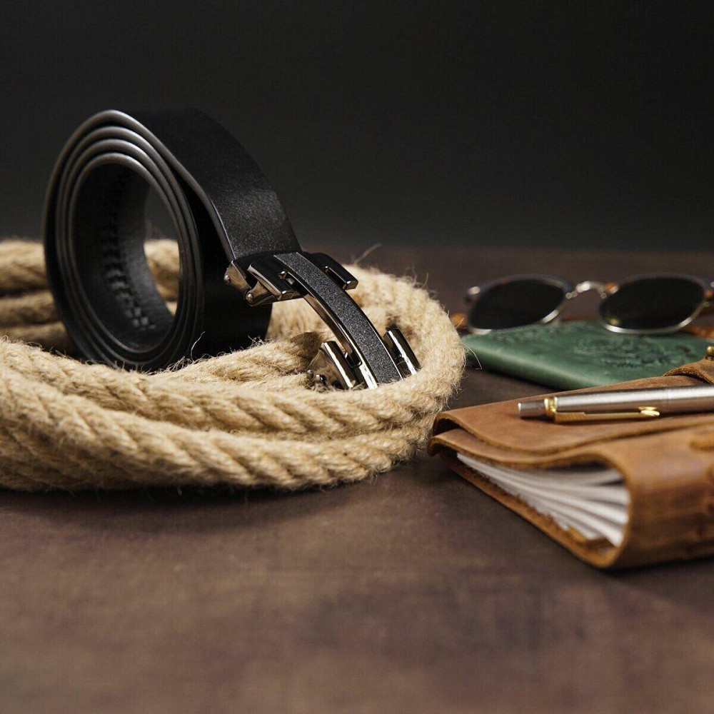 Ремень мужской с пряжкой уголки Vintage 20262 Черный Киев - изображение 8