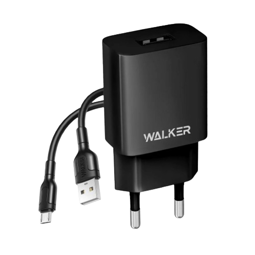 Зарядний пристрій мережевий USB + кабель MicroUSB 2,1А чорний WALKER WH--26 Житомир