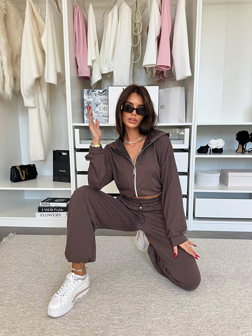 Женский прогулочный костюм двойка: зип худи и штаны двунитка Шоколад, 46/48 Одесса - изображение 4