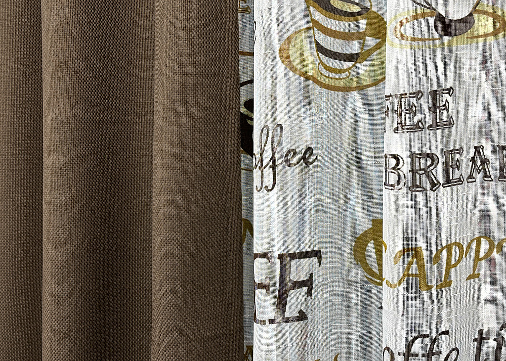 Комплект штор VR-Textil Льон Мішковина 150х270 2шт і Тюль 600х270 277ш-1858т Коричневий з білим 71-066/5 Київ - фото 6