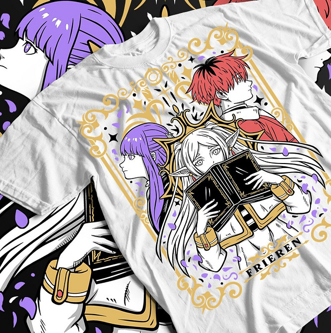 Футболка для хлопчика з аніме принтом Ферн Старк Слееве Фріерен оверсайз (зріст від 165 до 180) Чорний AnimeJ0284m Дніпро - фото 1