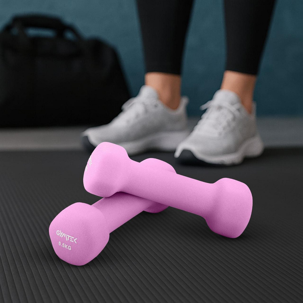 Гантели для фитнеса неопреновые Gymtek Hex 2х0,5кг розовый Киев - изображение 5