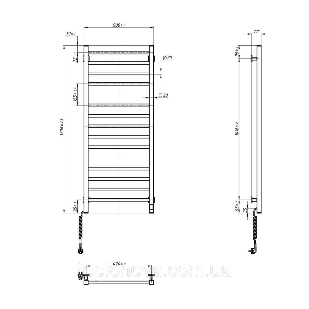 Полотенцесушитель Navin Классик Квадро 500х1200 Sensor с Wi-Fi, левый, белый Черновцы - изображение 8