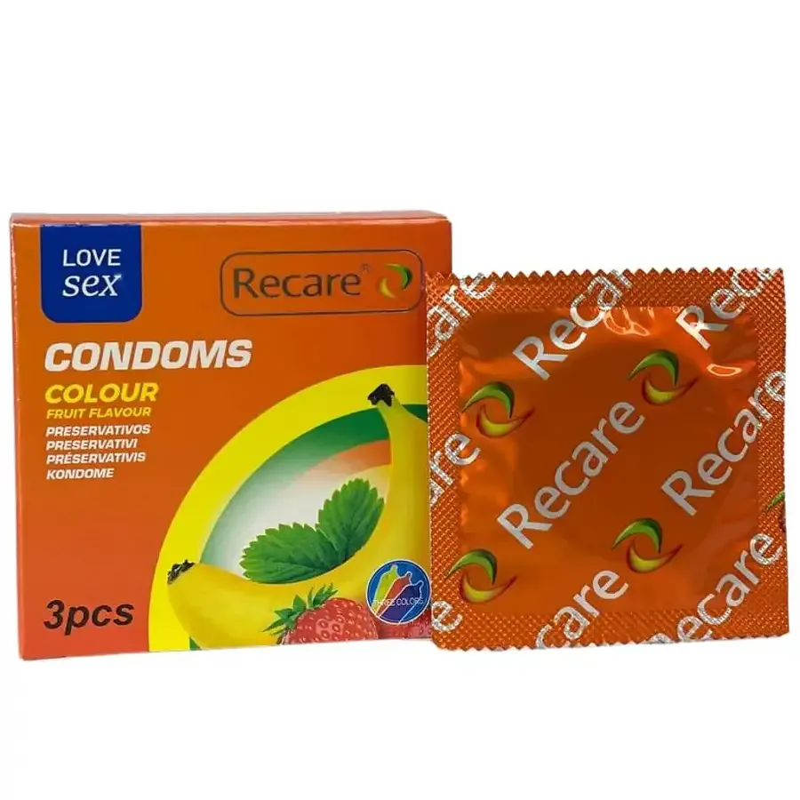 Презервативи Recare Color Fruit Flavour Condoms 3 шт, аромати: м'ята, банан, полуниця Львів - фото 1