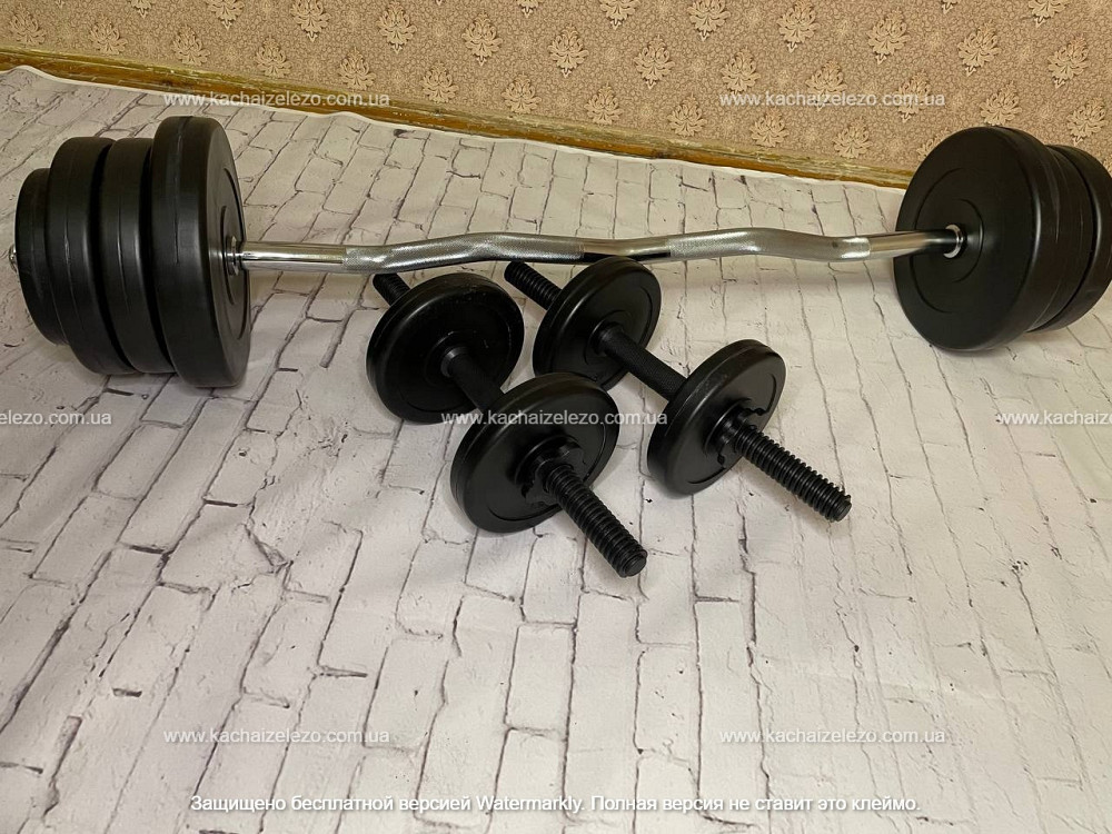 Штанга W-образная + гантели 36 кг с покрытием Гантели, гири, штанги и диски ударостойкий пластик Киев - изображение 1