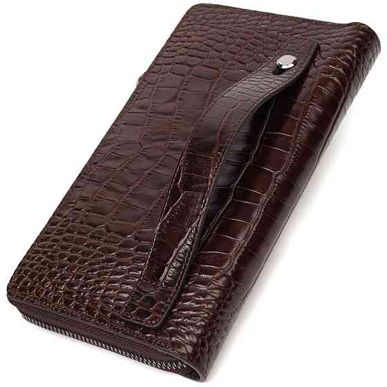 Большой мужской клатч с одним отделением из натуральной кожи с тиснением под крокодила Коричневый (BOND) Киев