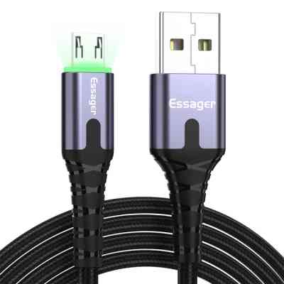 Дата кабель USB 2.0 AM to Micro 5P 2.0m 2.4A LED black Essager (EXCM-XGA0G) Винница