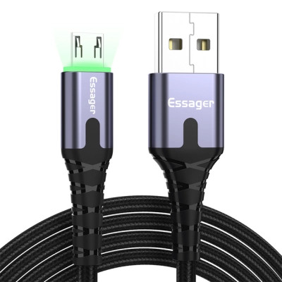 Дата кабель USB 2.0 AM to Micro 5P 2.0m 2.4A LED black Essager (EXCM-XGA0G) Вінниця - фото 1