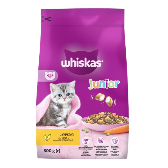 Сухий корм Whiskas (Віскас) Junior подушечки з кремовою начинкою для кошенят з куркою, 300 г Вінниця