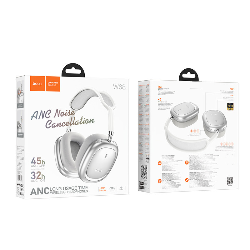 Бездротові накладні навушники HOCO W68 Calma ANC noise-canceling BT headphones(App) Silver Одеса - фото 2