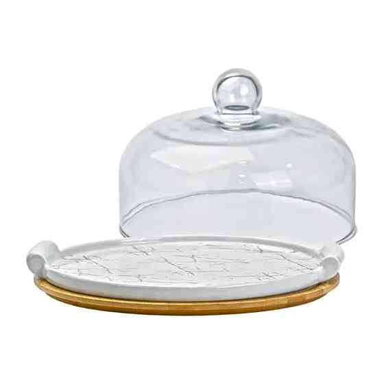 Тортовница фарфоровая со стеклянной крышкой 29 см HP1204 Киев