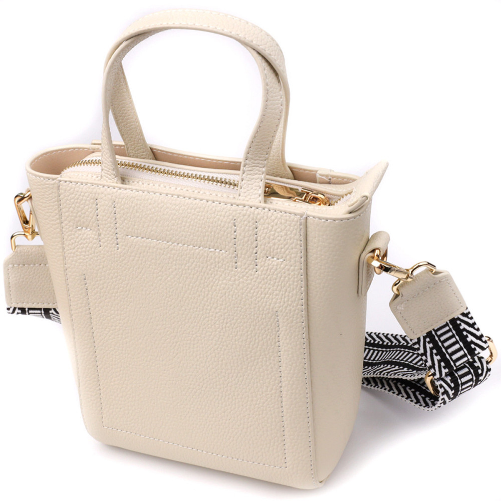 Сумка для жінок із натуральної шкіри з модним трапецієподібним кроєм Vintage 22917 Білий Київ - фото 2