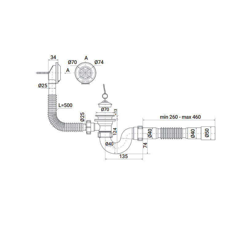 Сифон для ванної кімнати Zerix SV-01-A 1 1/2