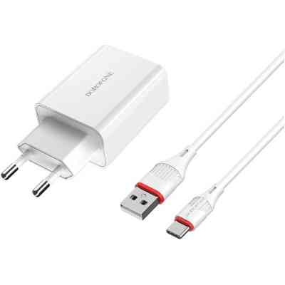 Зарядний пристрій BOROFONE BA21A Long Journey USB QC3.0 + cable USB to USB-C 18W White (6931474702487) Вінниця