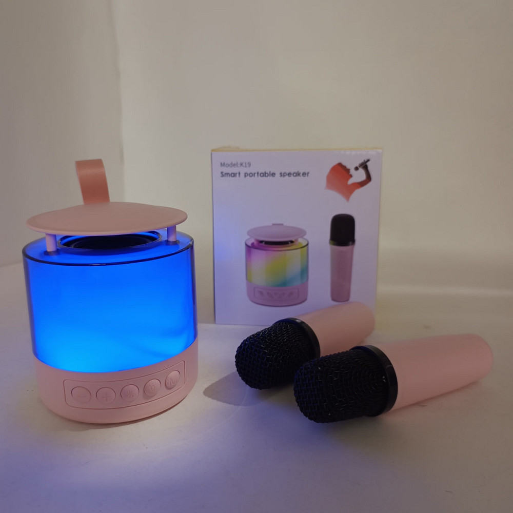 Портативная Bluetooth колонка K19 с подсветкой LED и двумя микрофонами для караоке Pink WZ-30 Львов - изображение 5