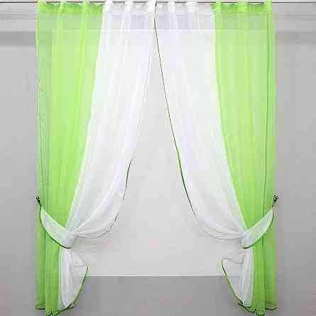 Кухонные шторы VR-Textil № 017к комбинированные с подвязками салатовый с белым 265х170 см (50-037) Киев
